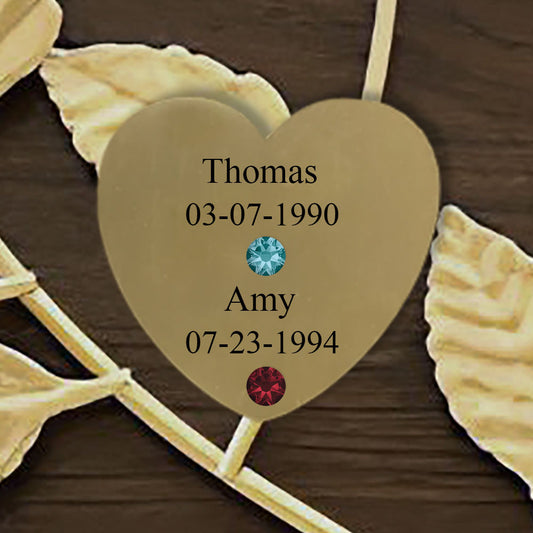 Heart - Gold - Name/Date/Stone